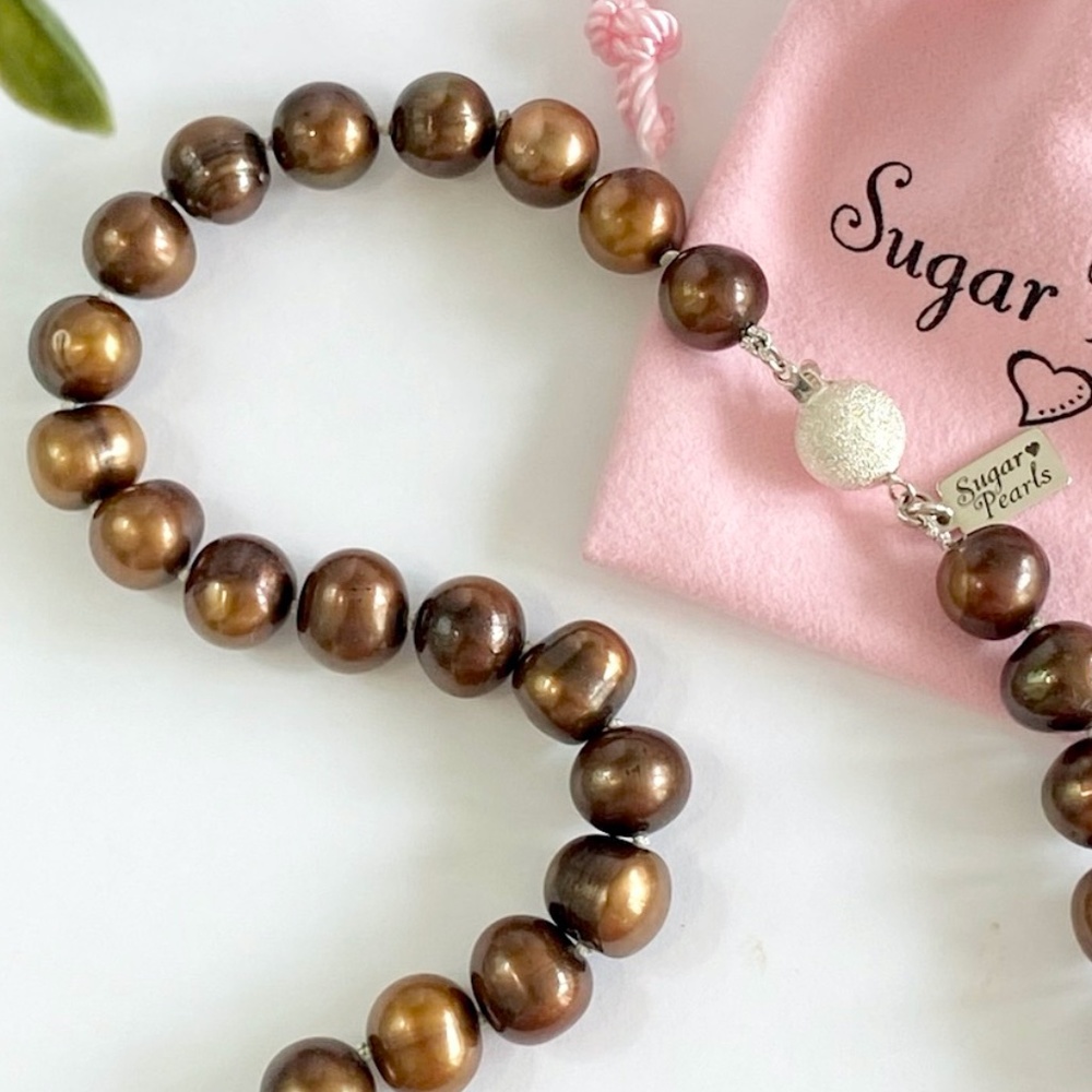 Chocolate Brown Freshwater Pearl Necklace - Picture 3 of 5